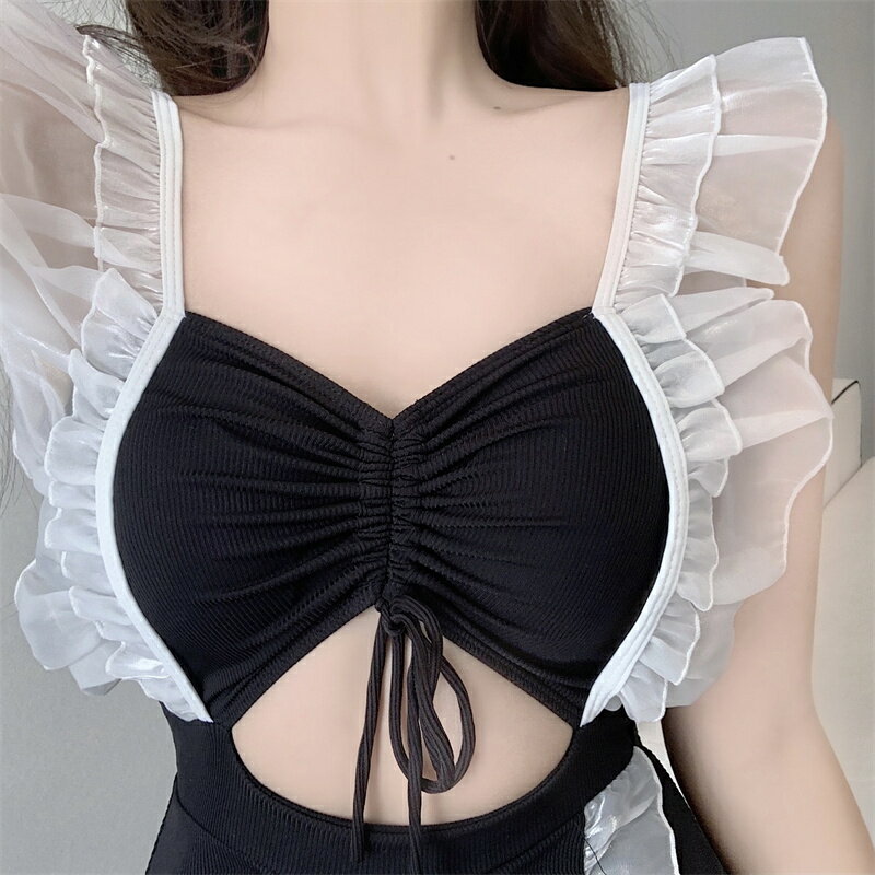 水着 レディース 可愛い フリル スカート ワンピース 体型カバー レース エレガント ガーリー 韓国 プール 海 黒 中学生 高校生 学生 大人 ギャル M-XL