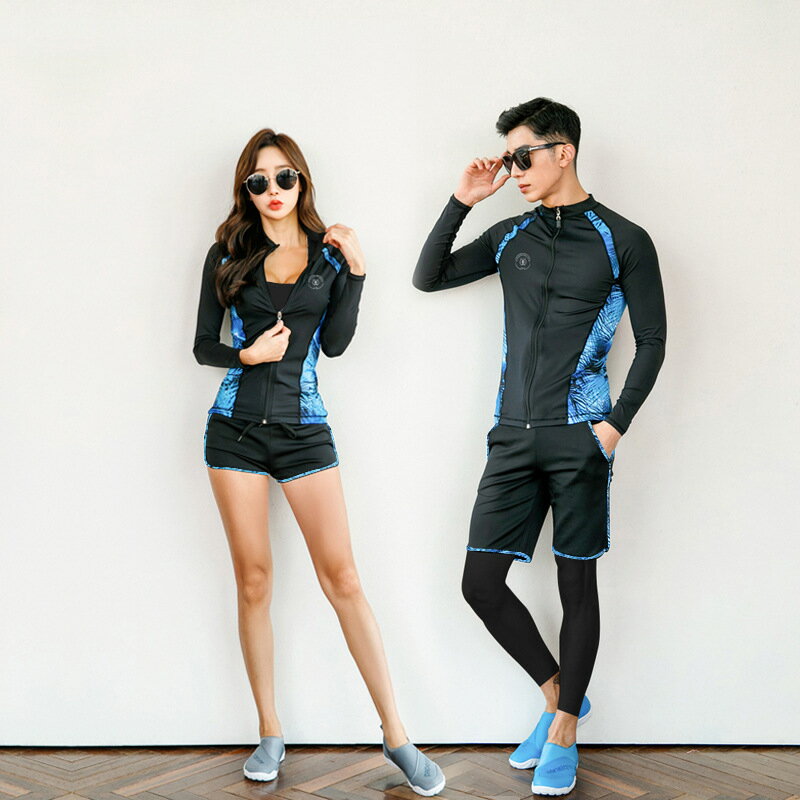 レディース メンズ 水着 セット セパレート シンプル 大人 水着セット 長袖 ラッシュガード カップル水着 上下セット 大きいサイズ 高弾性 フロントジッパー 信頼 スポーツ水着 ブラック ダイビング水着 ブルー 日焼け対策 ビーチ サーフィン 青 日焼け防止 スイムウェア