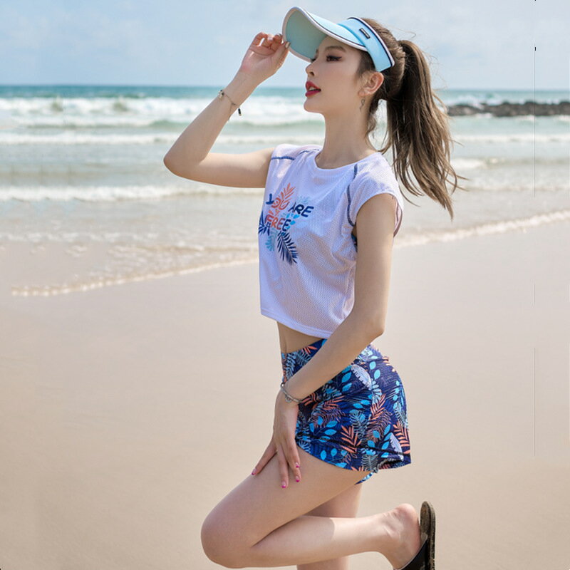 水着 レディース 体型カバー セパレート 半袖 学生 大人 女子 3点セット かわいい おしゃれ カラフル ママ水着 女性 スポーツ水着 水泳 夏 海 プール リゾート 露出控えめ シンプル スイムウェア お腹カバー スリム 日焼け止め 温泉 休暇水着