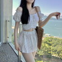 水着 レディース タンキニ セパレート スカート 婦人 オトナ女子 海水浴 プール ビーチ マリンスポーツ スパ水着 スポーツ水着 オフショルダー バルーンスリーブ ドローストリング リボン ヒップカバー かわいい おしゃれ へそ出し セクシー フェミニン