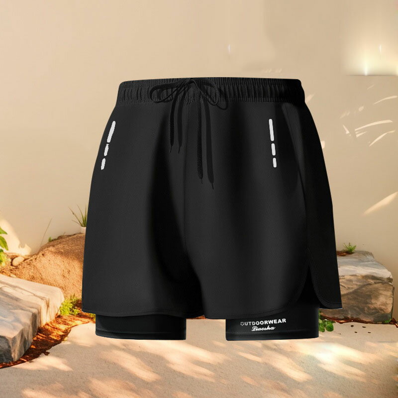 男性用 水着 ダブルレイヤー スポーツパンツ ランニング用 ゆったり 人気 ずり上がり防止 ずれにくい設計 海パン サーフパンツ ビーチ 水泳 プール 温泉 スイムウェア