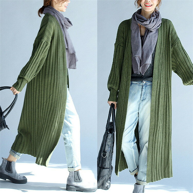 秋 冬 新作 プラスサイズ レディース 韓国風 ピュアカラーミドル丈セーター コート