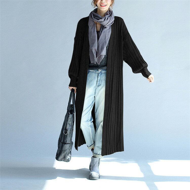 秋 冬 新作 プラスサイズ レディース 韓国風 ピュアカラーミドル丈セーター コート