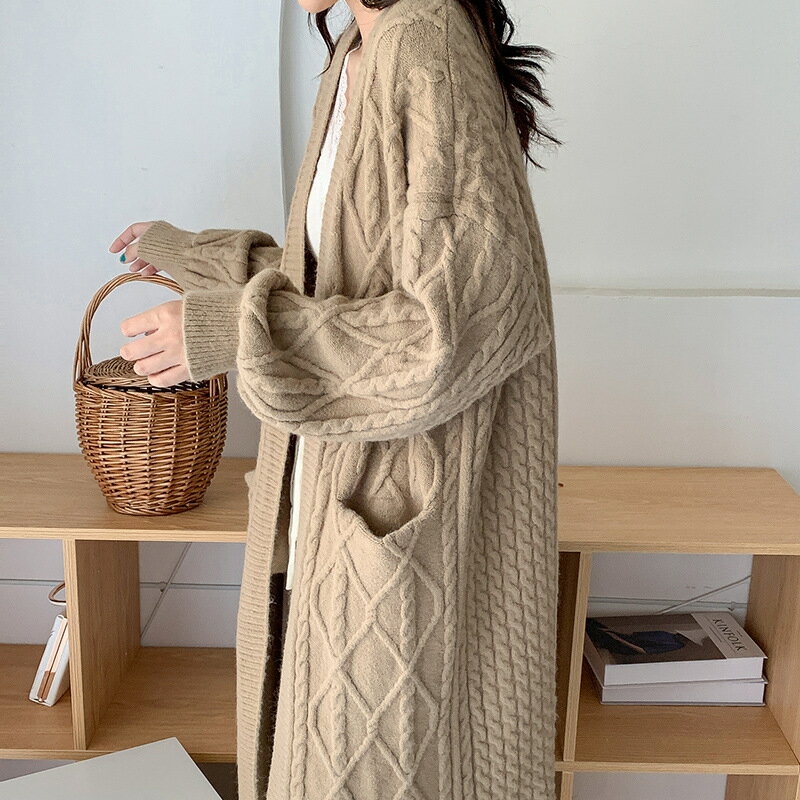 カーディガン レディース 秋/冬 ロング 女性 ツイスト 厚め ニットカーディガン かわいい おしゃれ 合わせやすい シンプル カジュアルファッション ポケット付き ゆったり