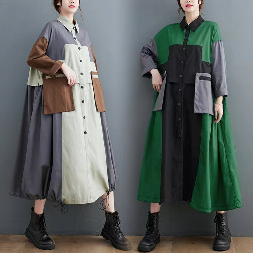 ワンピース レディース 新商品 秋 大きいサイズ 婦人服 コントラストカラー ルーズ ミッドレングス ウインドブレーカー ジャケット ロング トレンチコート 薄手 体型カバー グレー グリーン ワンサイズ ワンピース レディース 新商品 秋 大きいサイズ 婦人服 コントラストカラー ルーズ ミッドレングス ウインドブレーカー ジャケット ロング トレンチコート 薄手 体型カバー グレー グリーン ワンサイズ