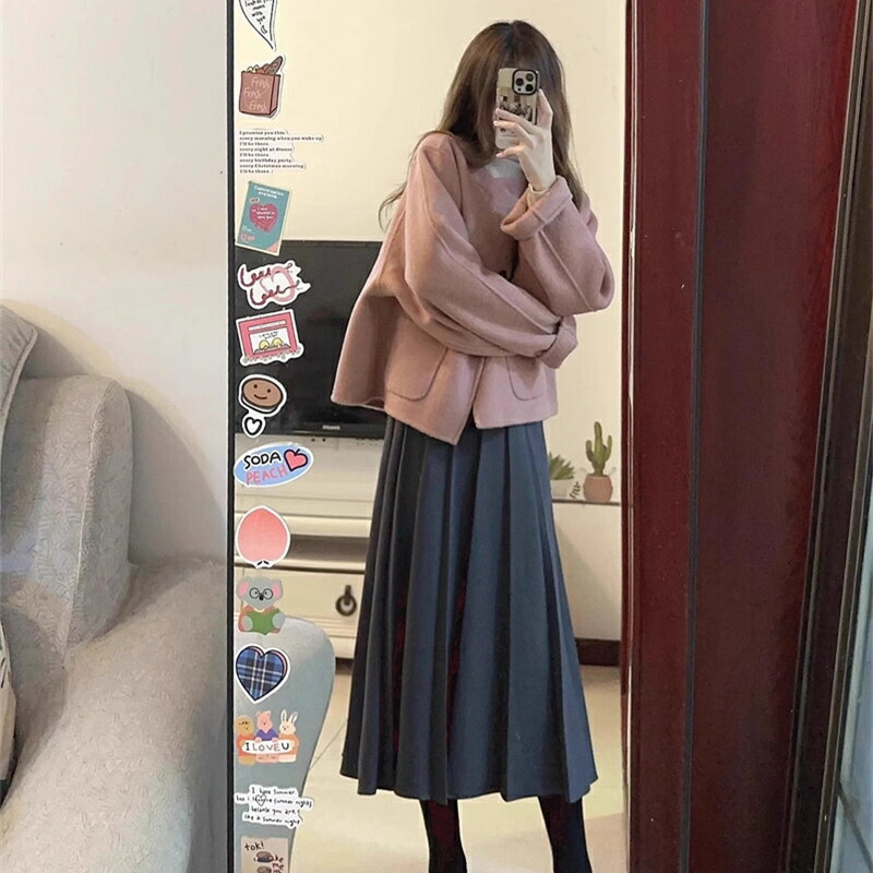 楽天New funコート レディース 冬 きれいめ 秋 ショート丈 ノーカラー 大きいサイズ ゆったり 学生 大人 ママ オフィス 学校 通勤 通学 韓国風 新商品 かわいい カジュアル ポケット付き ピンク アプリコット 秋服 冬服 S M L XL 2XL 3XL