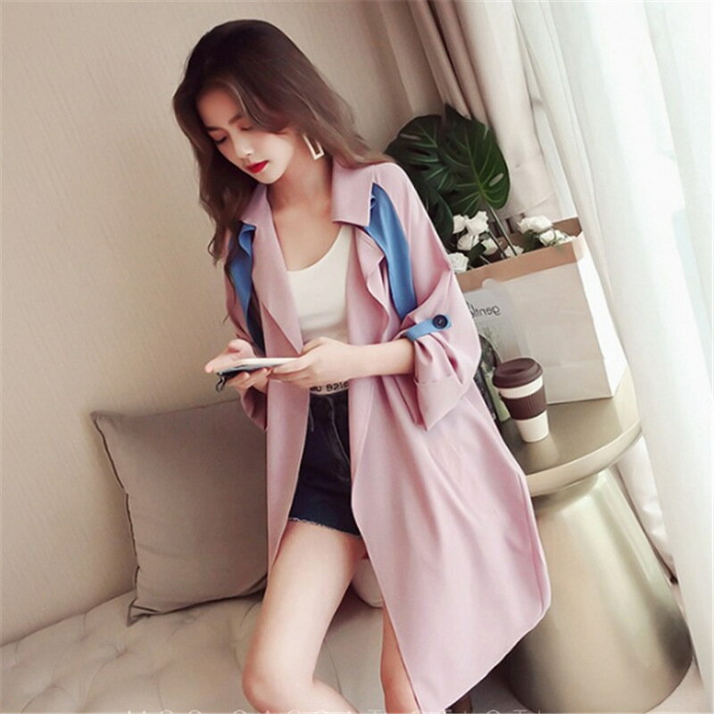 シャツ ブラウス 薄手 コート ミドル丈 ウインドブレーカー 香港スタイル シック 女性 春 新商品 ルーズ シンプル コントラストカラー