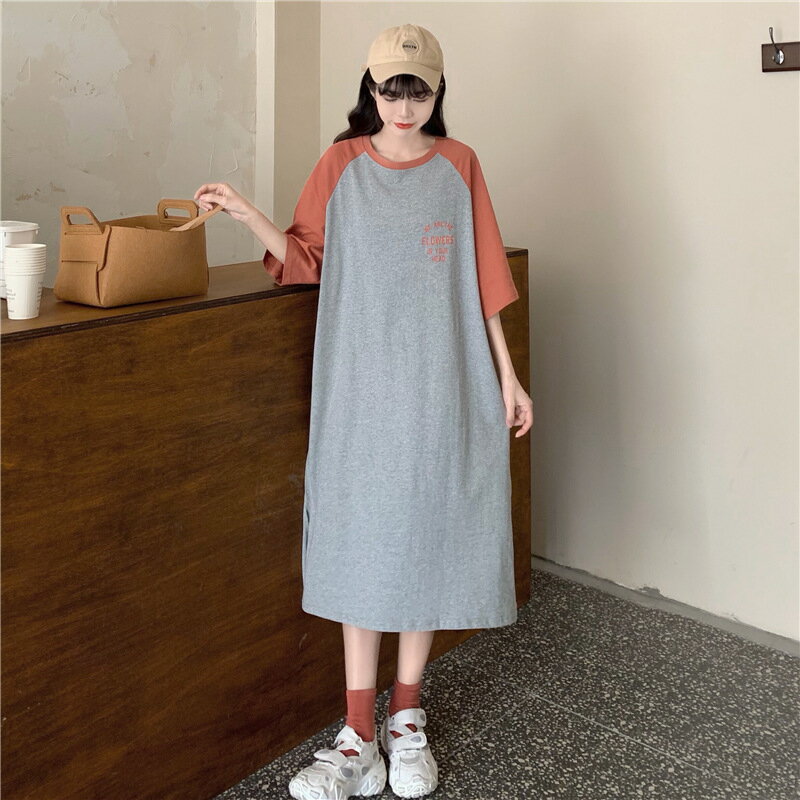 ワンピース レディース Tシャツワンピース 夏 半袖 Tシャツ ミドル丈 ルーズ プリントドレス