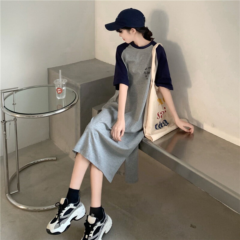 ワンピース レディース Tシャツワンピース 夏 半袖 Tシャツ ミドル丈 ルーズ プリントドレス