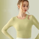 ヨガウェア トップス レディース カップ付き 指穴 スリムフィット 長袖 ショート丈 Tシャツ ラウンドネック アシンメトリー アクセント スポーツウェア インナー トレーニング ランニングフィットネス ジム ピラティス