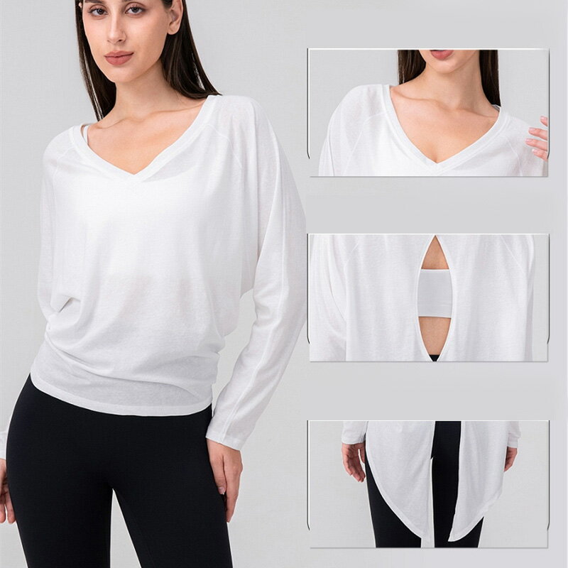 レディース ゆったり ヨガ 長袖 プルオーバー バックリボン スポーツ ランニング トップス アウターウ..