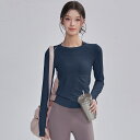 レディース ヨガウェア ラウンドネック タイトフィット スリム見え フィットネスウェア 長袖 ピラティス ランニング 速乾 スポーツTシャツ おしゃれ カジュア...