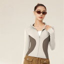 レディース スポーツジャケット ウエスト配色 スタンドカラー ジップアップ スリムフィット 通気性 高伸縮性 タイトフィット 長袖 アウターウェア おしゃれ カ...
