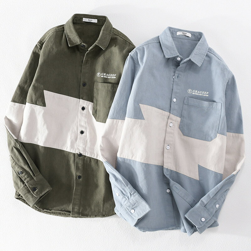 長袖 シャツ メンズ シャツ 無地 切り替え デザイン カジュアル ワークシャツ モード系 ストリート ヴ..