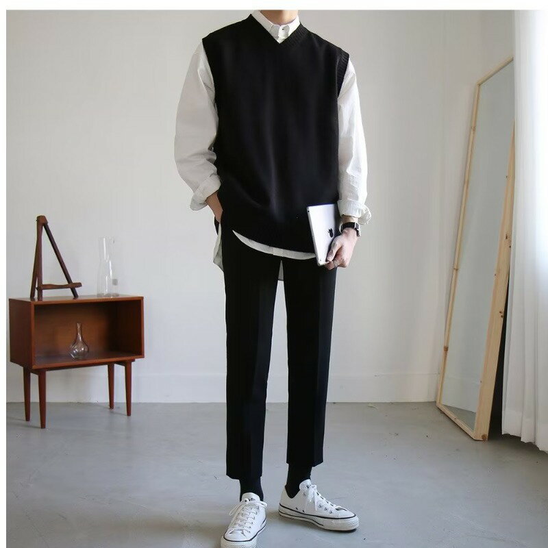 ニットベスト メンズ ベスト ノースリーブ セーター おしゃれ カジュアル ゆったり きれいめ 韓国系 ス..