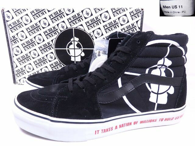 06ss SUPREME×VANS×PUBLIC ENEMY SK8-HI SL 黒 US11/29.0cm シュプリーム×バンズ×パブリックエネミー スケートハイ 【新古品・未使用】