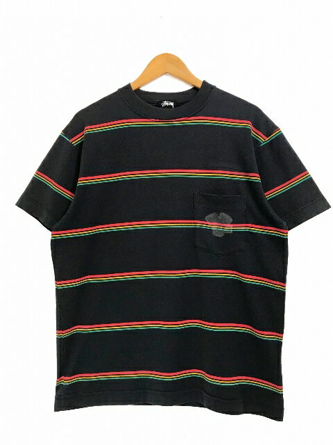 OZ製 80s STUSSY Border Pocket S/S Tee 黒 M OLD