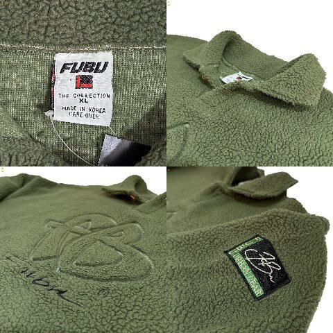 00s FUBU Pullover Fleece Jacket オリーブ XL フブ フリースジャケット プルオーバー ヒップホップ 緑 グリーン 古着 【中古】