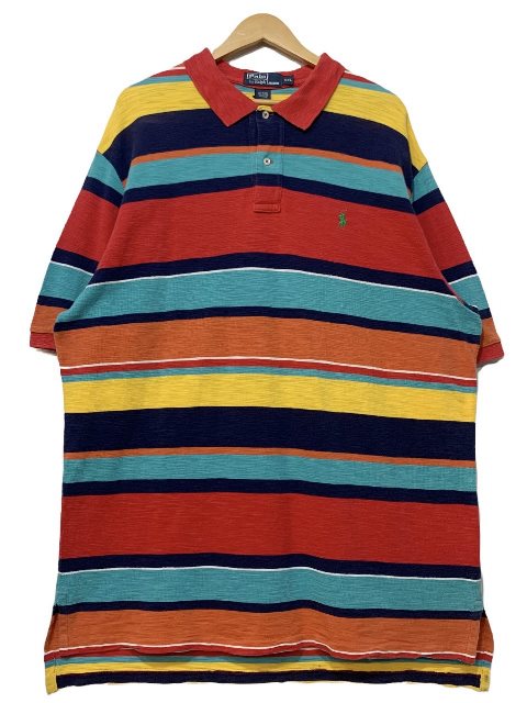 Polo Ralph Lauren Multi Border S/S Polo Shirt マルチ XXL ポロラルフローレン 半袖 ポロシャツ ボーダー柄 ポニー ワンポイント ロゴ 刺繍 古着 【中古】