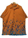 00s no boundaries Fire Pattern Open Collar S/S Shirt オレンジ XL ファイヤーパターン 半袖 開襟シャツ オープンカラーシャツ フレイム 古着 