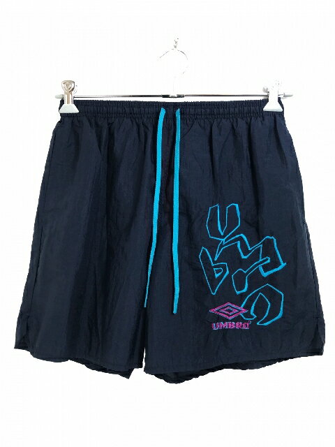 USA製 90s UMBRO Logo Nylon Swim Shorts 紺 S アンブロ ロゴ ナイロン スイムショーツ ネイビー 刺繍 【中古】