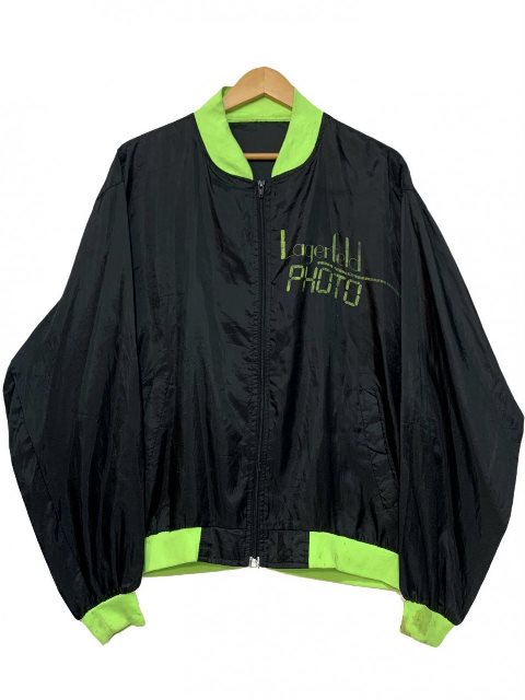 90s Karl Lagerfeld Lagerfeld PHOTO Nylon Jacket 黒蛍光黄 XL カールラガーフェルド フォト 香水 ナイロンジャケット ブルゾン ブラック 古着 【中古】