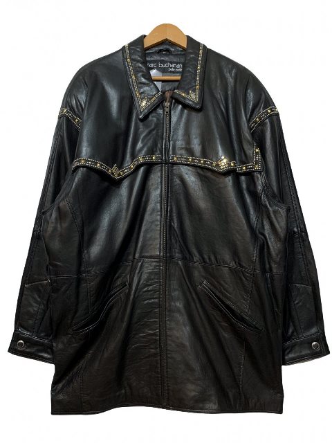 90s PELLE PELLE Studs Leather Coat 黒 38 ペレペレ スタッズレザーコート marc buchanan マークブキャナン ブラック 古着 【中古】