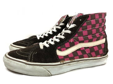 USA製 90s VANS SK8-HI CHECKERBOARD 黒ピンク US9.5/27.5cm バンズ スケートハイ チェッカーボード 【中古】