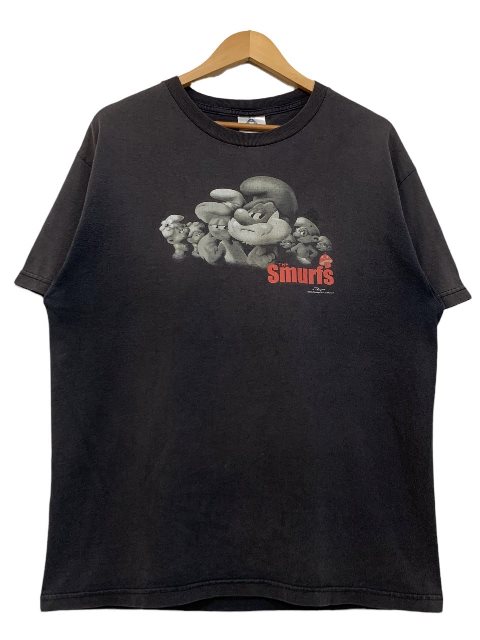 00s The Smurfs Print S/S Tee 黒 L スマーフ 半袖 Tシャツ The Sopranos ザ・ソプラノズ パロディ アニメ 映画 ムービーT ブラック 古着 