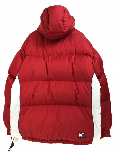 90s TOMMY HILFIGER Anorak Parka Down Jacket トリコロール XL トミーヒルフィガー アノラック ダウンジャケット ハーフジップ プルオーバー 赤 レッド 【中古】