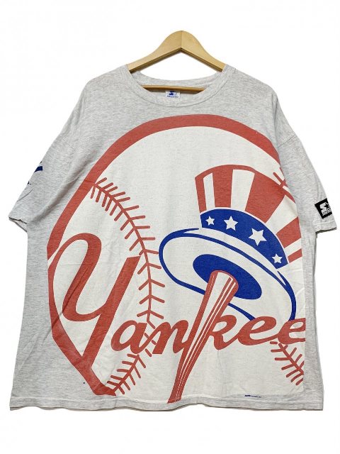 USA製 94年 STARTER NEWYORK YANKEES Over Print S/S Tee 灰 XL 90s スターター ニューヨークヤンキース Tシャツ 大判プリント アッシュグレー 【中古】