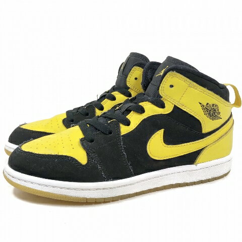 17年製 NIKE AIR JORDAN 1 MID BP 黒黄 US3Y/22.0 ナイキ エアジョーダン 1 ミッド キッズサイズ 640734-035 【中古】