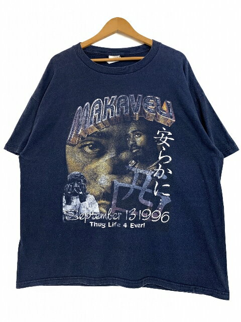 90s 2PAC "RIP MAKAVELI" S/S Tee 紺 XL トゥーパック マキャベリ Tシャツ ラップT RAP TEES アーティストT 追悼 漢字 