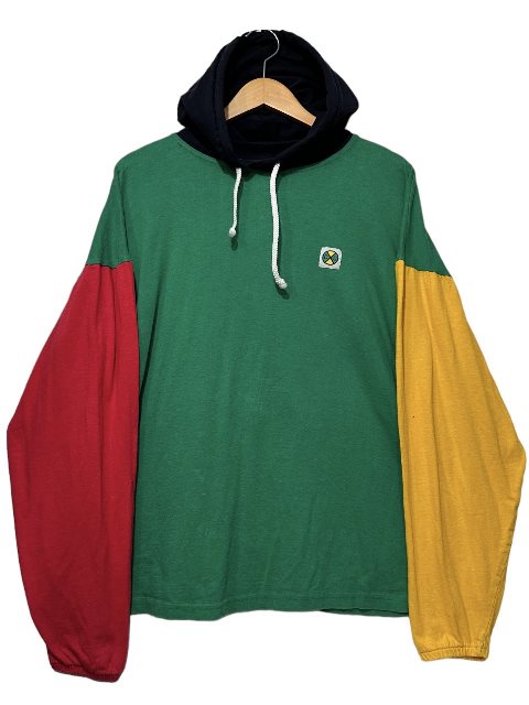 USA製 90s CROSS COLOURS Hooded L/S Tee ラスタ L クロスカラーズ フード付き 長袖 Tシャツ ロンT ヒップホップ 古着 