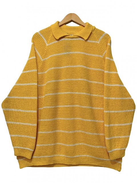 樂天商城 - 80s~90s SPECIAL EVENTS Border Ramie Cotton Knit 黄 XL ボーダーニット ラミー コットン 襟付き ラグラン 畦編み イエロー 古着 【中古】