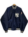 90s STARTER NY YANKEES Satin Varsity Jacket 紺 XL スターター ニューヨークヤンキース スタジャン ジャケット MLB ネイビー 古着 【中古】