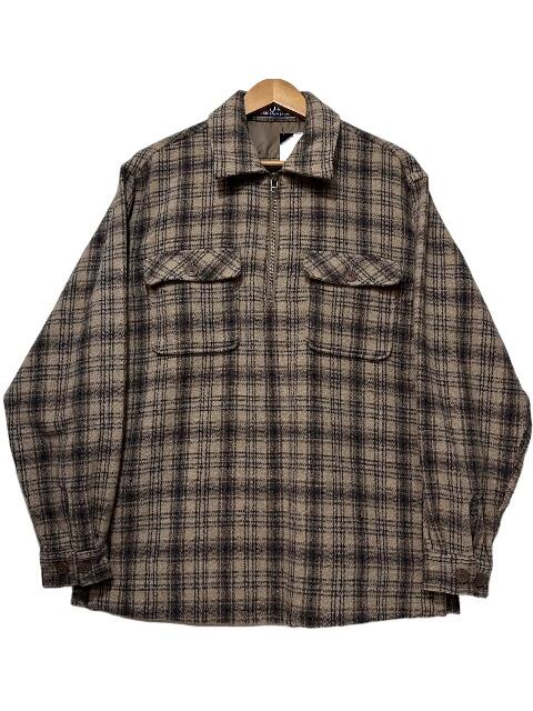 90s CHAPS Wool Half-Zip Pullover Shirt 茶 L チャップス 長袖 ウールシャツ プルオーバー チェック柄 Ralph Lauren ラルフローレン ブラウン【中古】