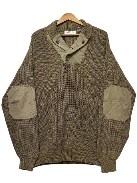 樂天商城 - 00s ORVIS Shawl Collar Cotton Knit カーキ L オービス ショールカラー コットンニット エルボーパッチ オリーブ 古着【中古】