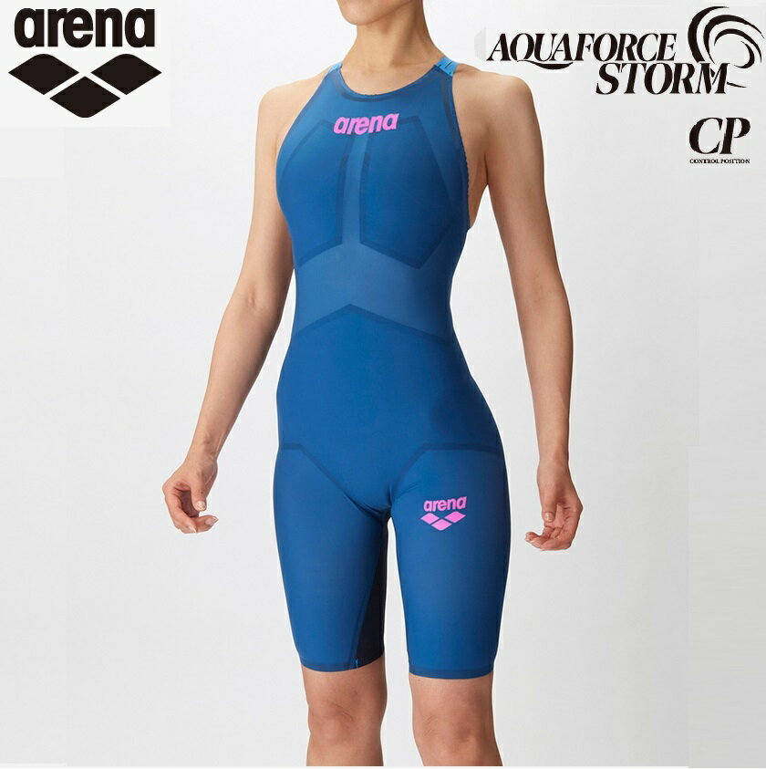 arena AQUAFORCE STORM レディース CP ARN4000W アクアフォースストームCP レーシングワンピーススパッツ レース水着 水泳 競泳 arena AQUAFORCE STORM レディース CP ARN4000W arena　レディース　AQUAFORCE STORM アクアフォースストームCPタイプアリーナトップレーシングモデル。「AQUAFORCE STORM CP」。公式大会に出場するために必要なWORLD AQUATICS（世界水泳連盟）承認モデルです。アリーナ史上初のねじり構造によるキック時の股関節内旋動作をサポート。臀部からハムストリングスにかけて配置したグリップテープによるアップキックサポート。その2つの機能で力強いキックを持続させます。レディース水着にはアリーナダブルストラップ理論を応用した、部分的に切り込みの入った肩紐を採用。肩紐に入った切り込み部分が肩への負担を分散させパフォーマンスをサポートします。その他オススメ機能は商品画像にてご確認ください。■arena　アリーナ■品番：ARN4000W ■カラー：DBLU■素材身頃:ナイロン64.0% ポリウレタン36.0% 後身中央:ナイロン66.0% ポリウレタン34.0% 肩:ナイロン72.0% ポリウレタン28.0%※サイズ・カラーをご確認ください。水着は直接肌に触れる商品の為、お客様ご都合による返品・交換はご遠慮いただいております。お客様による注文間違いや未開封商品につきましても、商品お受け取り後の返品・交換はできませんのでご了承ください。 5