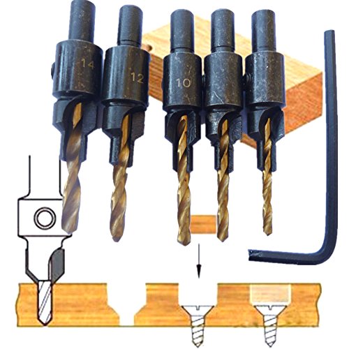 zmart 木工カウンターシンクドリル ビットセット ネジサイズ#6#8#10#12#14 パイロット穴