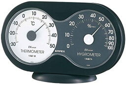 エンペックス気象計 温度計・湿度計 ブラック (約)H9.4×W15×D3.5cm
