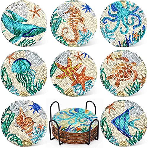 JANLOFO ダイヤモンドアート コースター コルク ダイヤモンドアート キット 初心者 ダイヤモンドペインティング 8枚 手作りキット 簡単