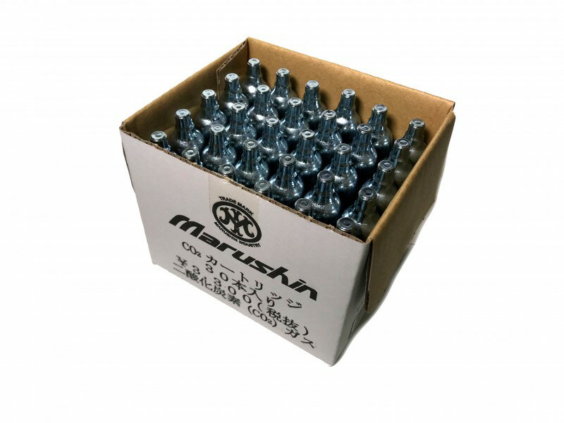 ★お得なまとめ買いパック★ ・CO2ブローバックガスガン用 CO2カートリッジ ★1本当たりのコストは110円(税抜)でお得です。 ※5本入りは1本当たり120円(税抜) 【対応モデル】 ・マルシン製 CO2カートリッジガスガン各種 USM1カービンCDX、マルシン　FN　Five‐seveN　エキサイティングブローバック等 ・Carbon8(カーボネイト)製 CO2カートリッジガスガン各種 Cz75、M45CQP等 ・Co2(二酸化炭素)高圧ガス 【内容量】: 12g(1本あたり) 30本入り