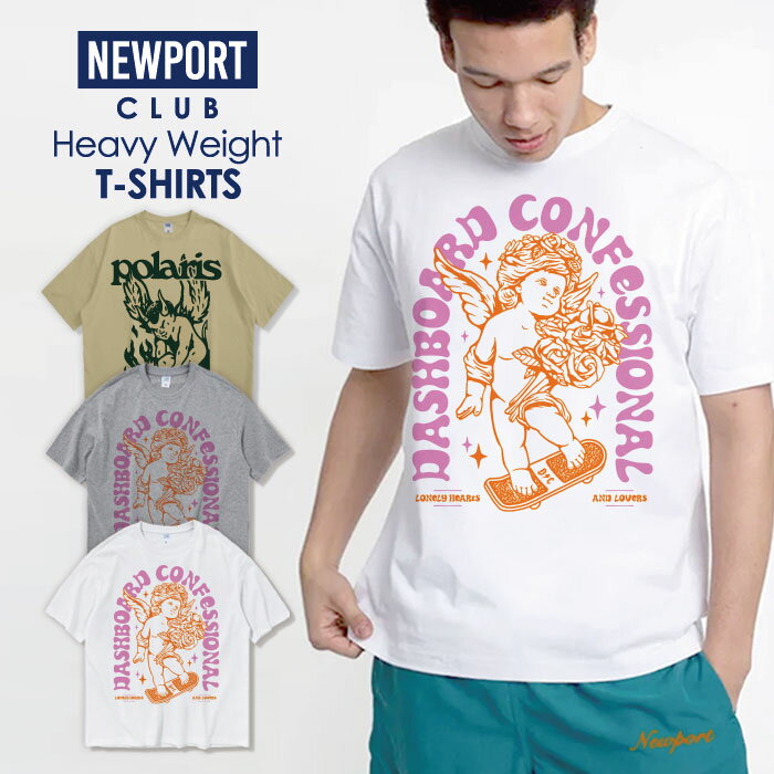楽天NEW PORT CLUBTシャツ メンズ プリントtシャツ アメカジ ストリート サーフ SK8 スケートボード 天使 シンプル ヘビー メンズtシャツ プリント セール 送料無料 半袖 ティーシャツ XXL XXXL