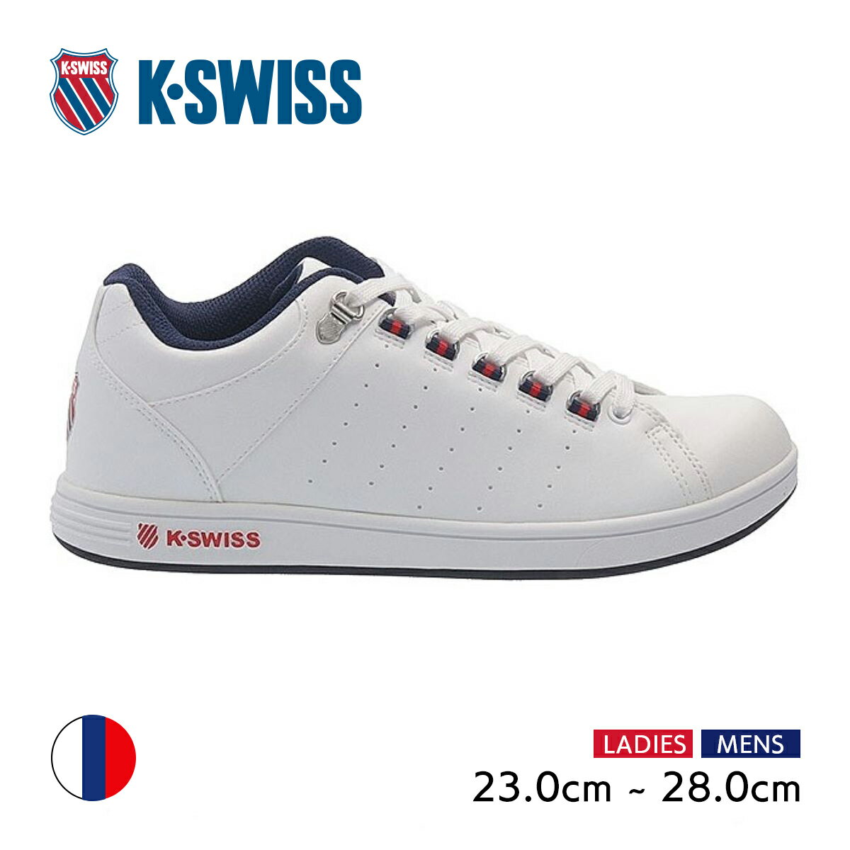 ●【送料無料】K SWISS ケースイス スニーカー メンズ レディース ローカット 3色展開 通勤 通学 WHITE×NAVY×RED KS100【FT】