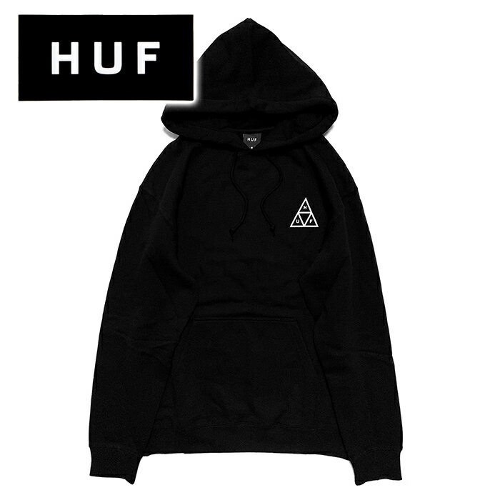 【Fashion THE SALE 30％OFF】【メンズ プルオーバーパーカー・ブラック】HUFハフ【SET TT P/O HOODIE】【PF00572】【M L XL】”ハフトリプルトライアングルロゴプリントプルオーバーパーカー”