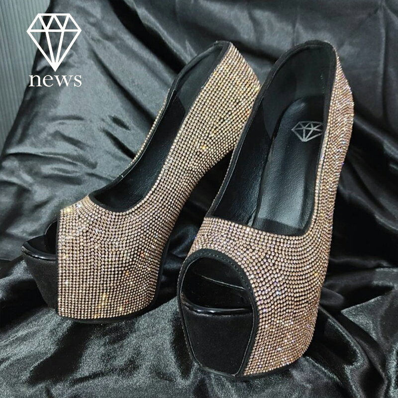 【ポイント10倍】ハイコントラストオープントゥビジューハイヒール