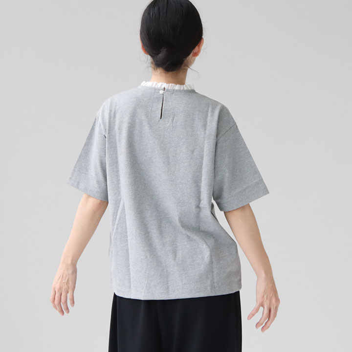 【20％OFF！SUMMER SALE対象】Nouvelles du paradis ヌーヴェルドゥパラディ｜ドライコットン天竺 フリル衿5分袖T PC24107※簡易包装で1枚のみメール便配送可能です。 news-web-10017048 news-webshop(ニューズ) サンプル画像3