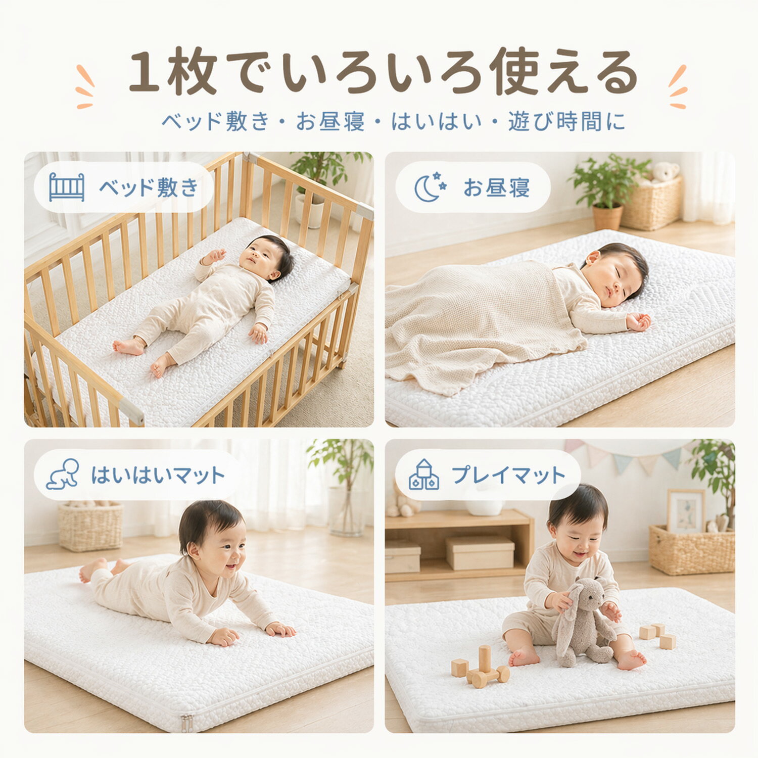 「HZDMJ ベビーマットに対応！」HZDMJ ベビーマット ベビーベッドマット ミニ 80×42cm 厚み8cm 洗える 通気性抜群 ベビーマットレス ベビーベッド 新生児 赤ちゃん 洗濯機 手洗い 丸洗い ベビー ミニサイズ 敷布団 お昼寝布団 子供 厚手 お昼寝マット メッシュ