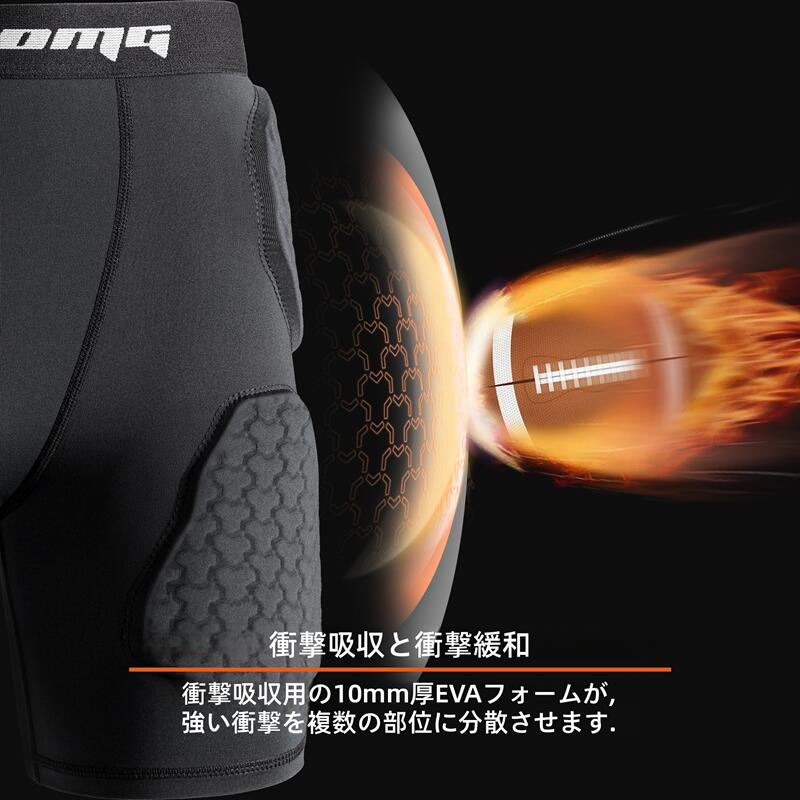 ニュースタンダード楽天市場店のCOOLOMG（送料無料、沖縄・離島を除く） ユースフットボールガードル 5パッド コンプレッションショーツ カップポケット付き ヒップ・尾骨・太腿パッド一体型｜アングル3